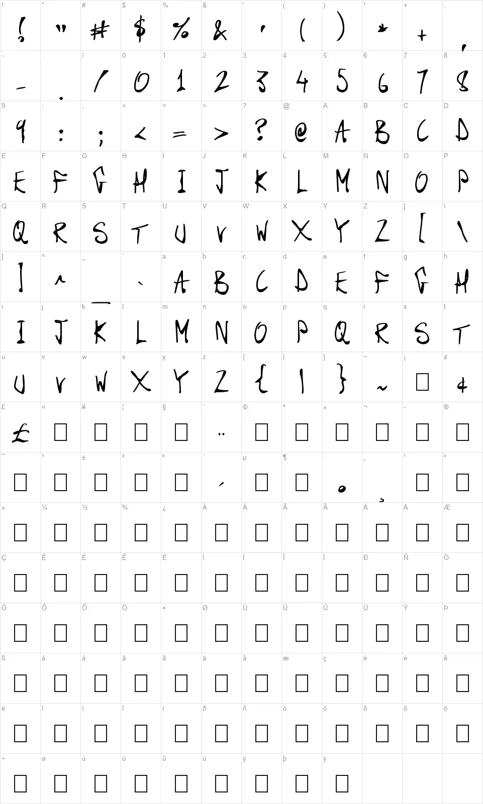 Dark Scroll Scriptsfont character map