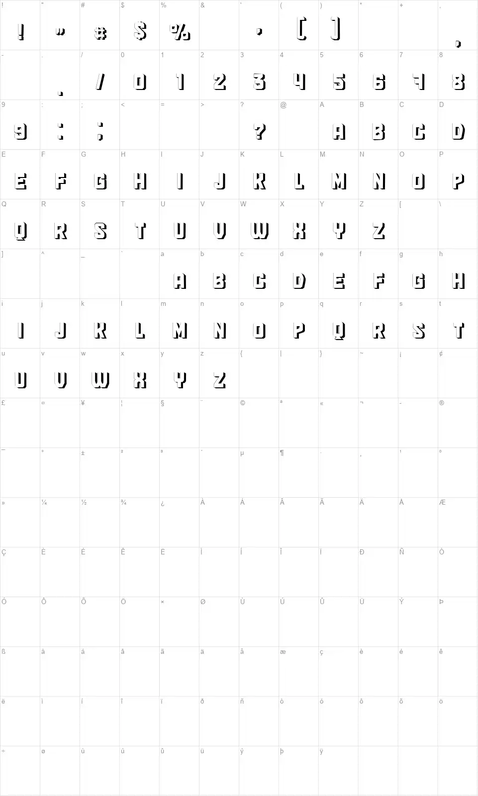Daygerfont character map