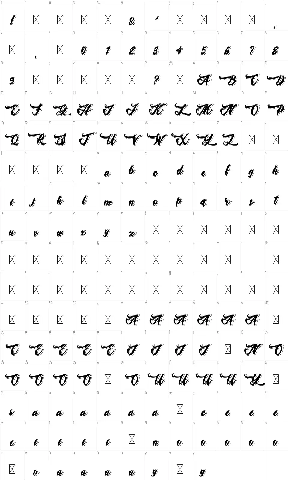 Daywalkerfont character map