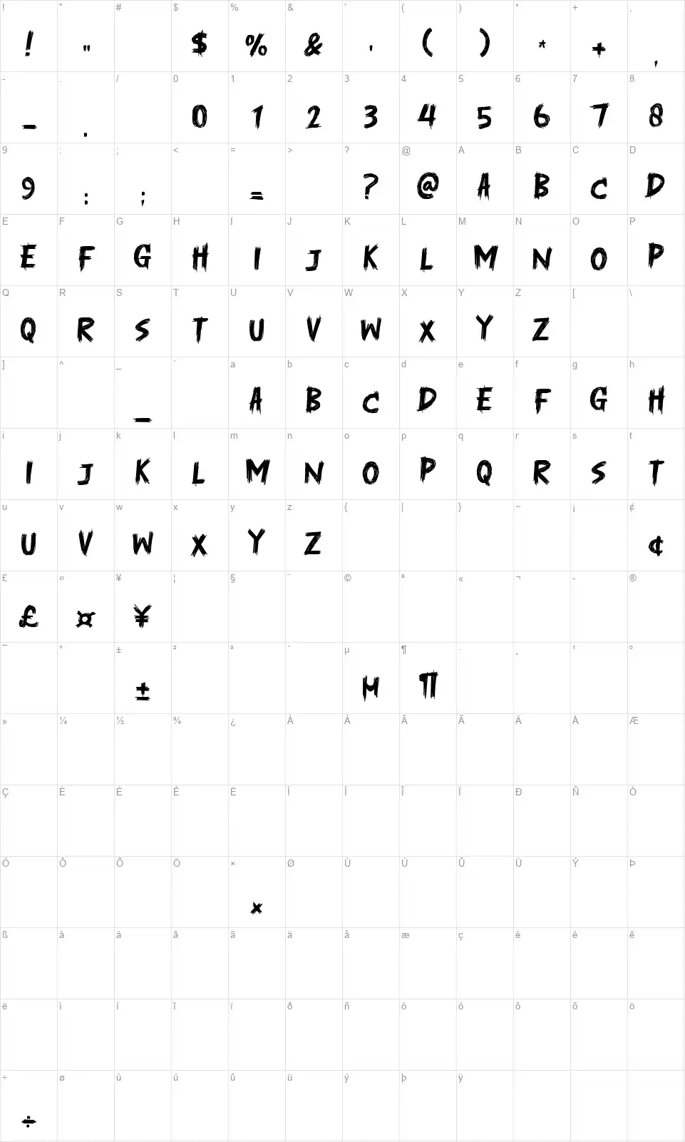 Death Spiritfont character map
