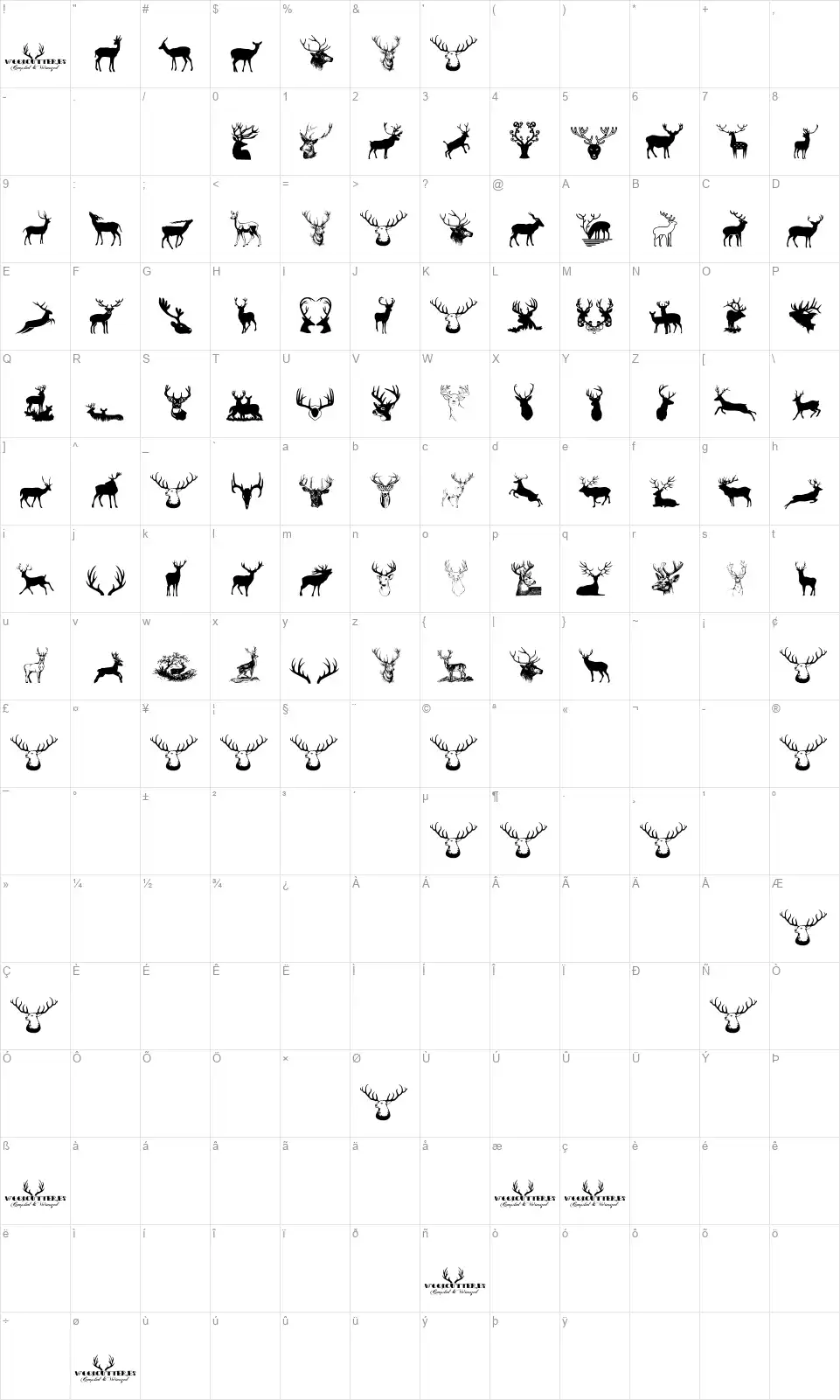 Deersfont character map
