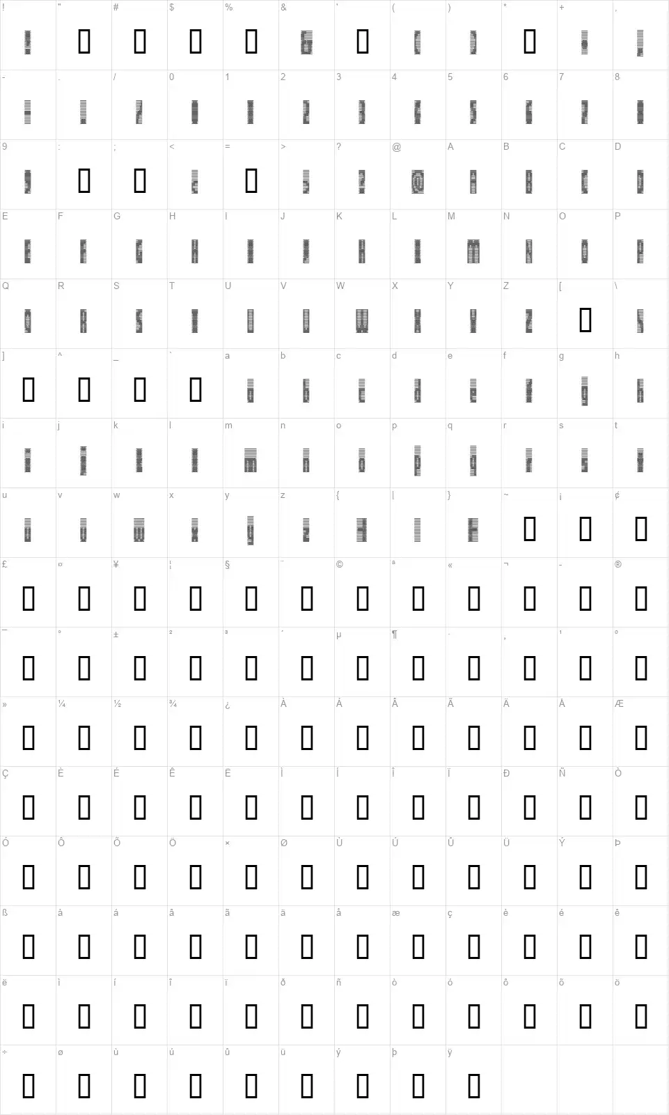 Deeterfont character map