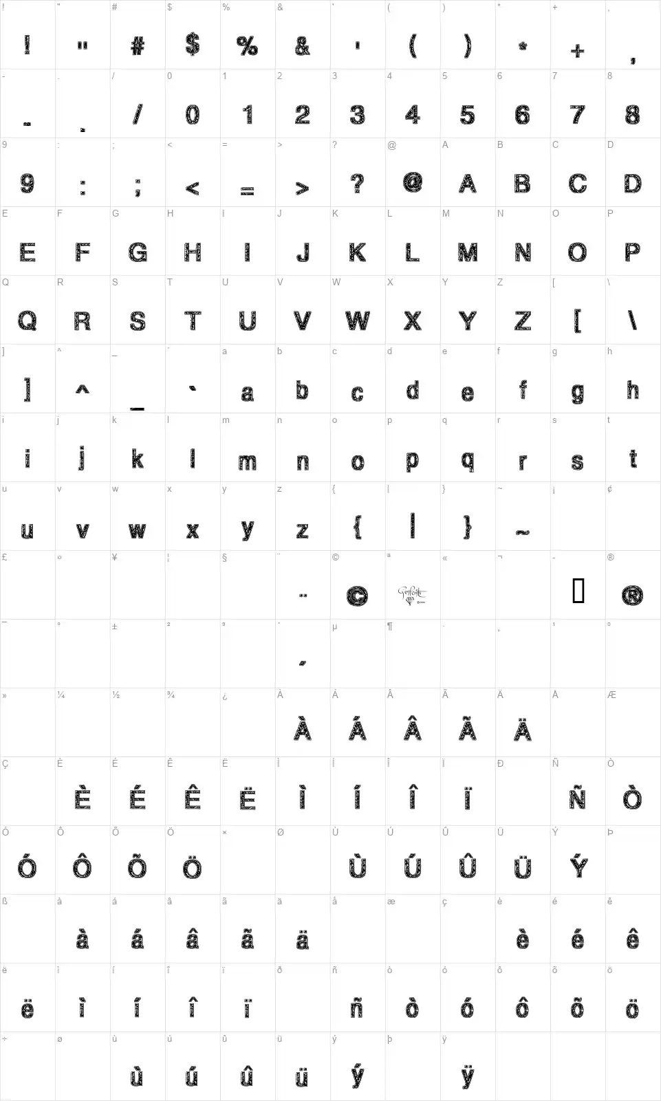 Degrading Moralsfont character map