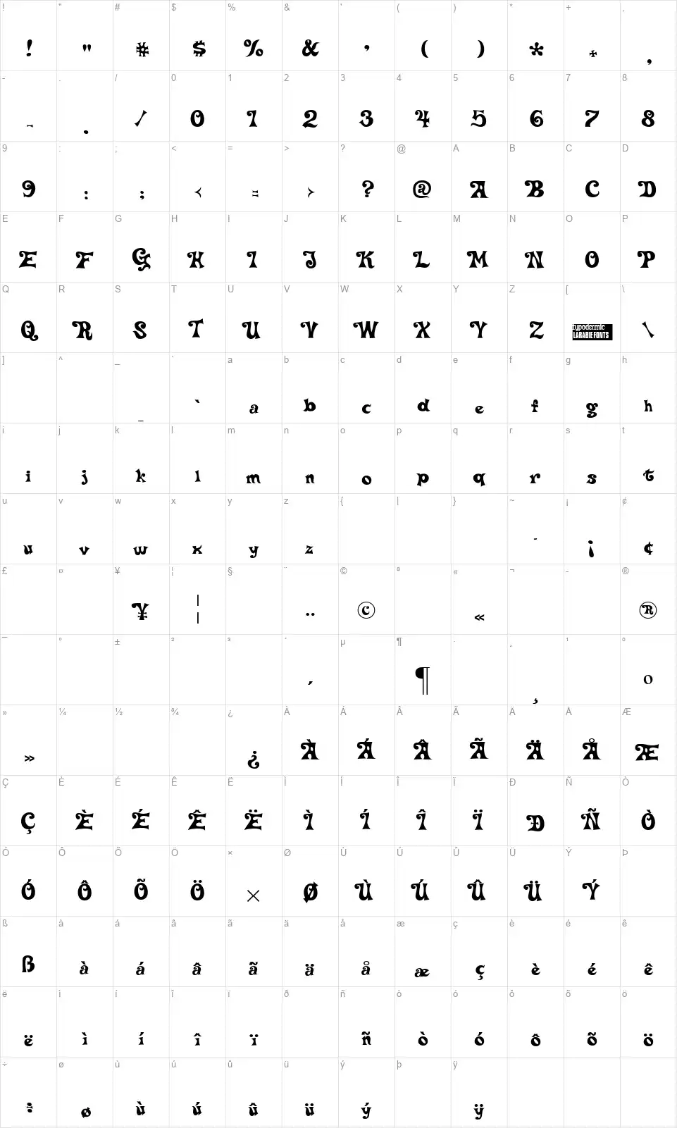 Delta Hey Max Ninefont character map