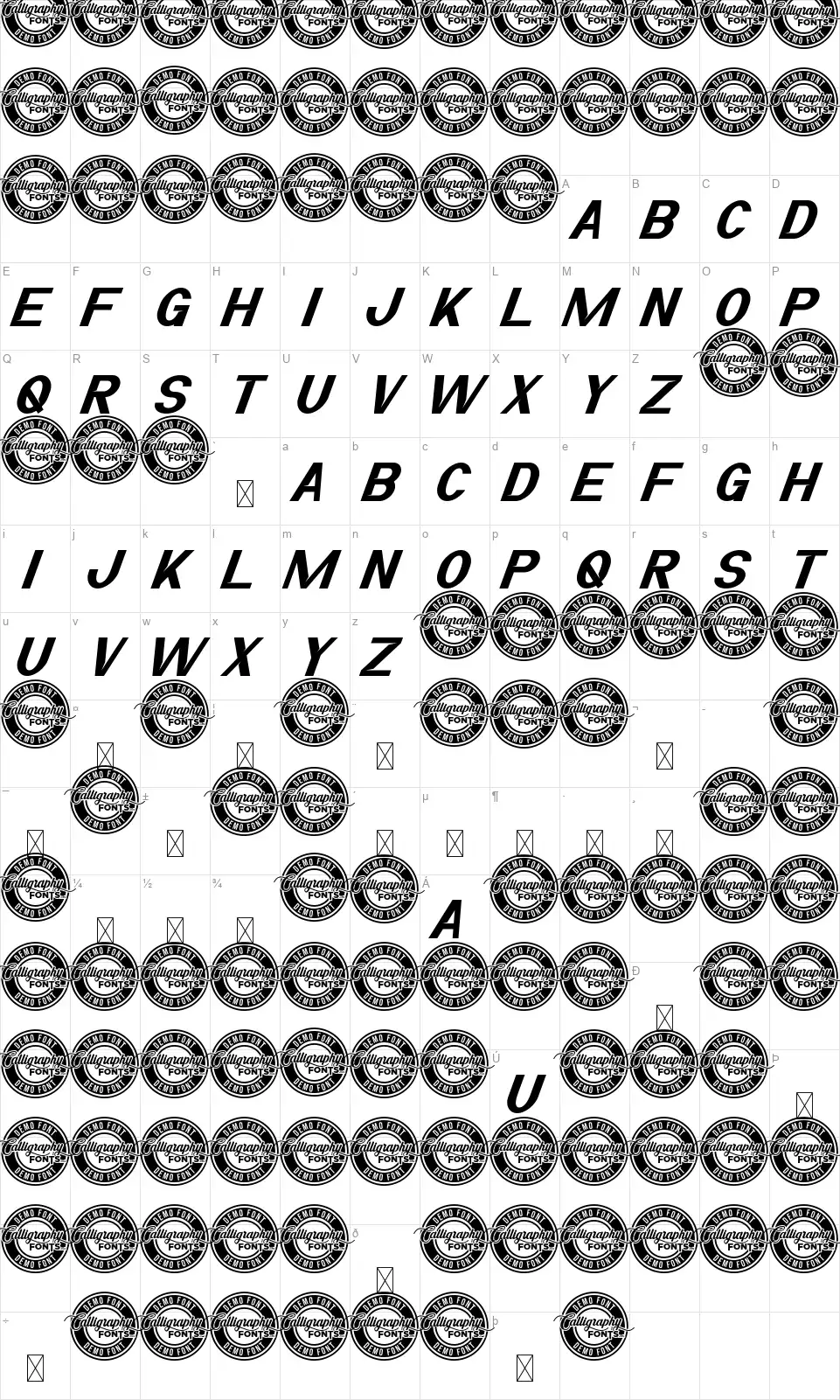 Denhamfont character map