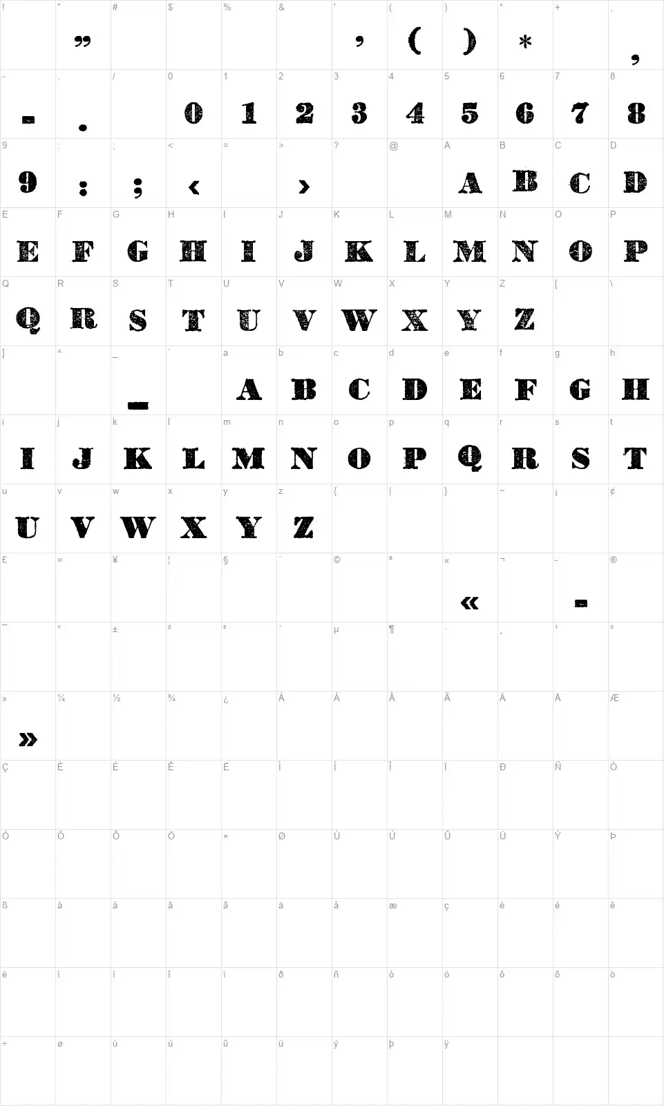 Dickson's Talesfont character map