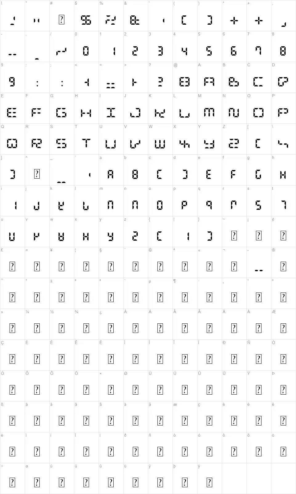 Digital Dismayfont character map