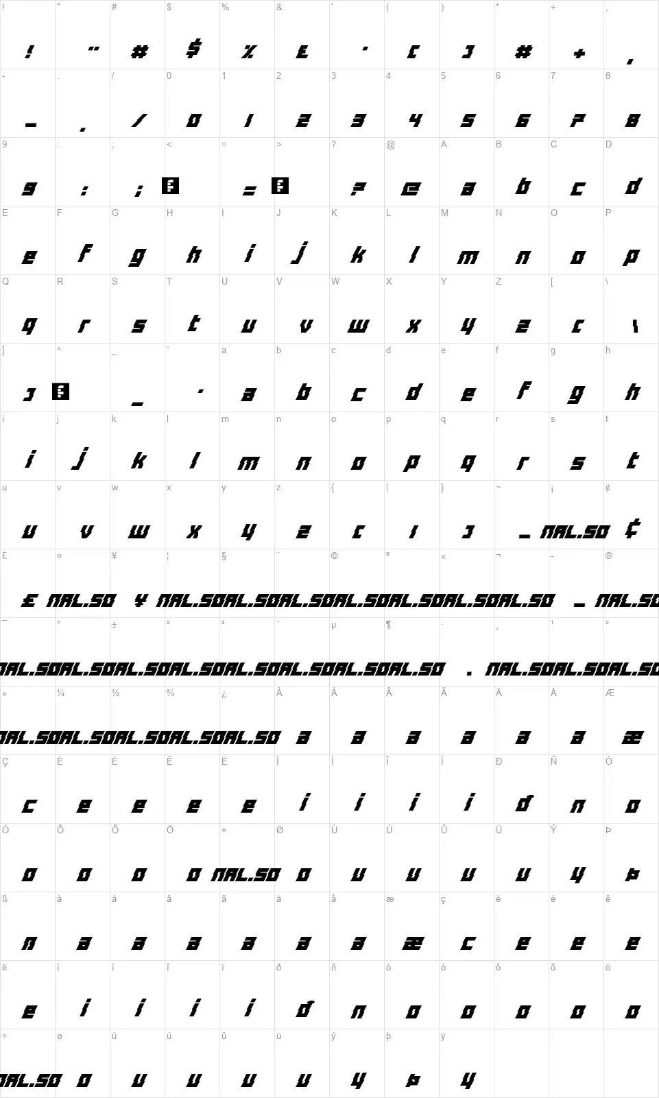 Distortion Of The Brain And Mindfont character map