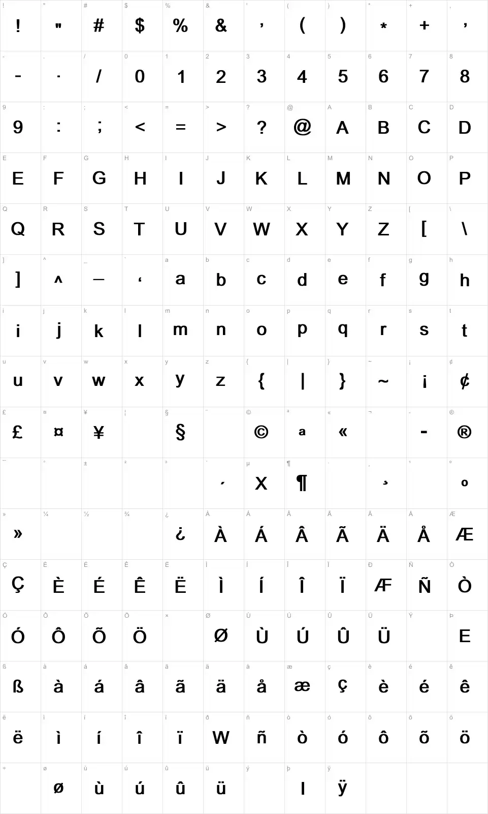 Dixon Mapa de caracteres Dixonfont character map