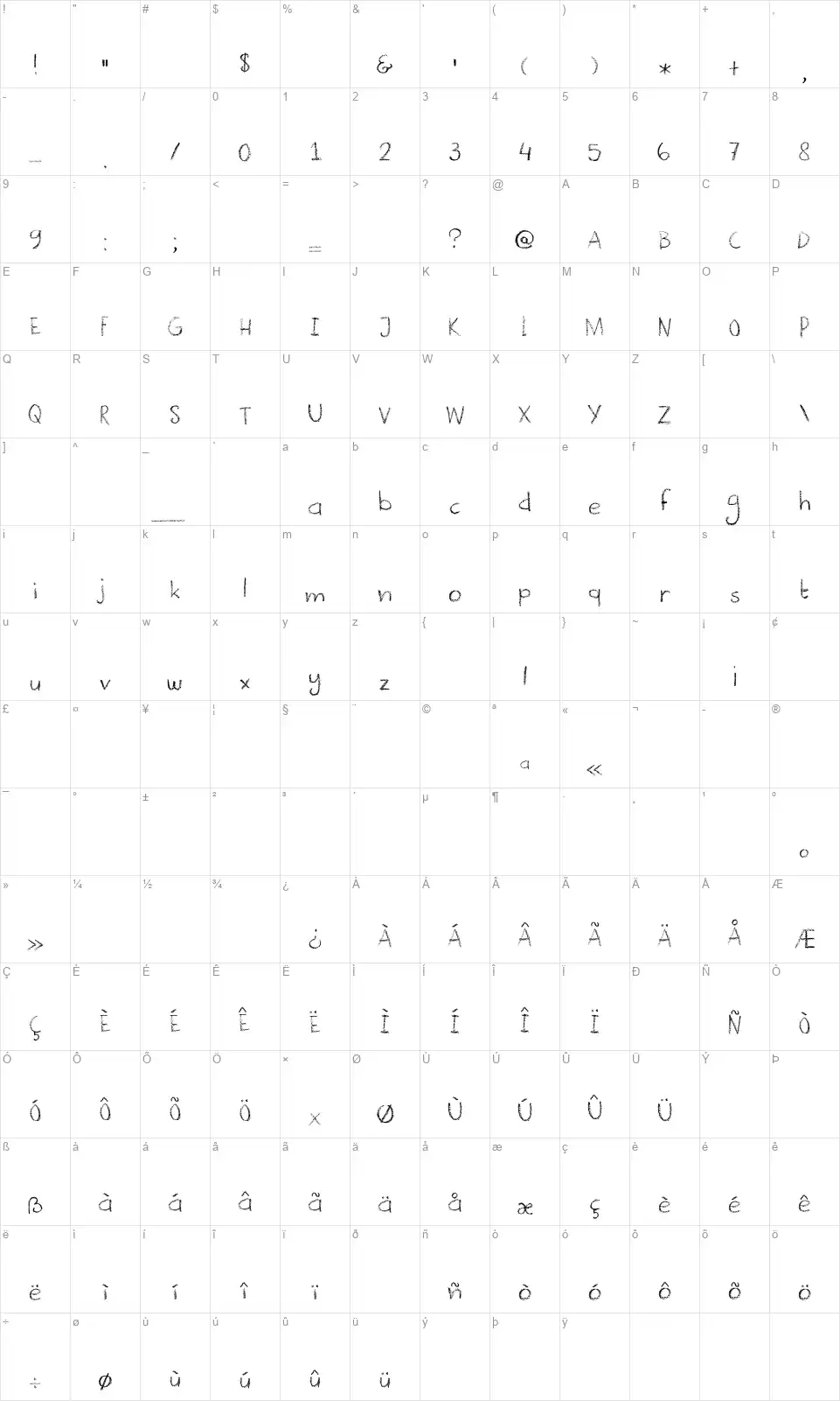 DK Crayonistafont character map