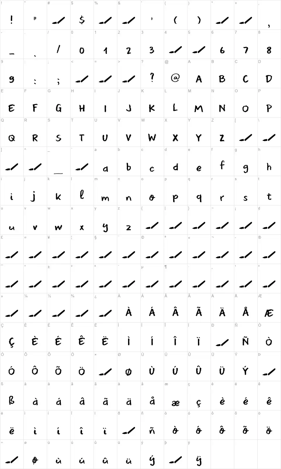 DK Leftover Crayonfont character map