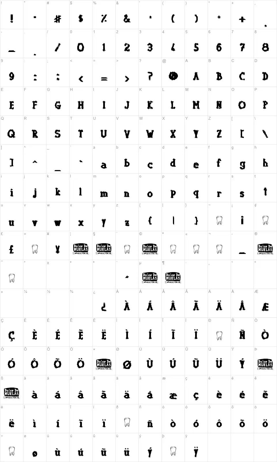 Dolor de Muelasfont character map