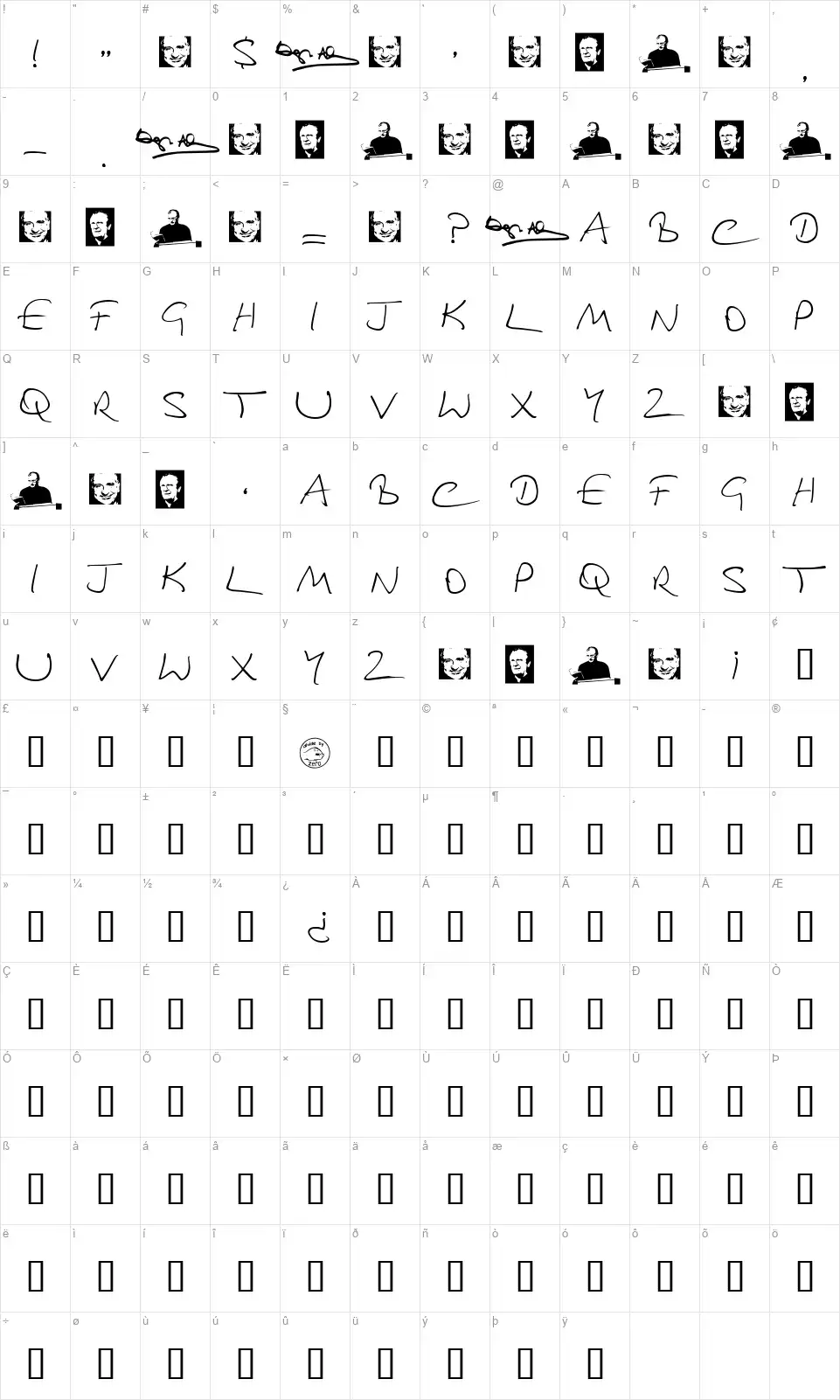 Douglas Adams Handfont character map