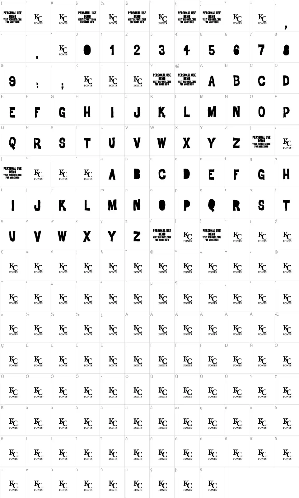 Drofont character map