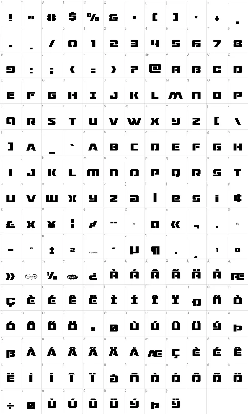 Drone Trackerfont character map
