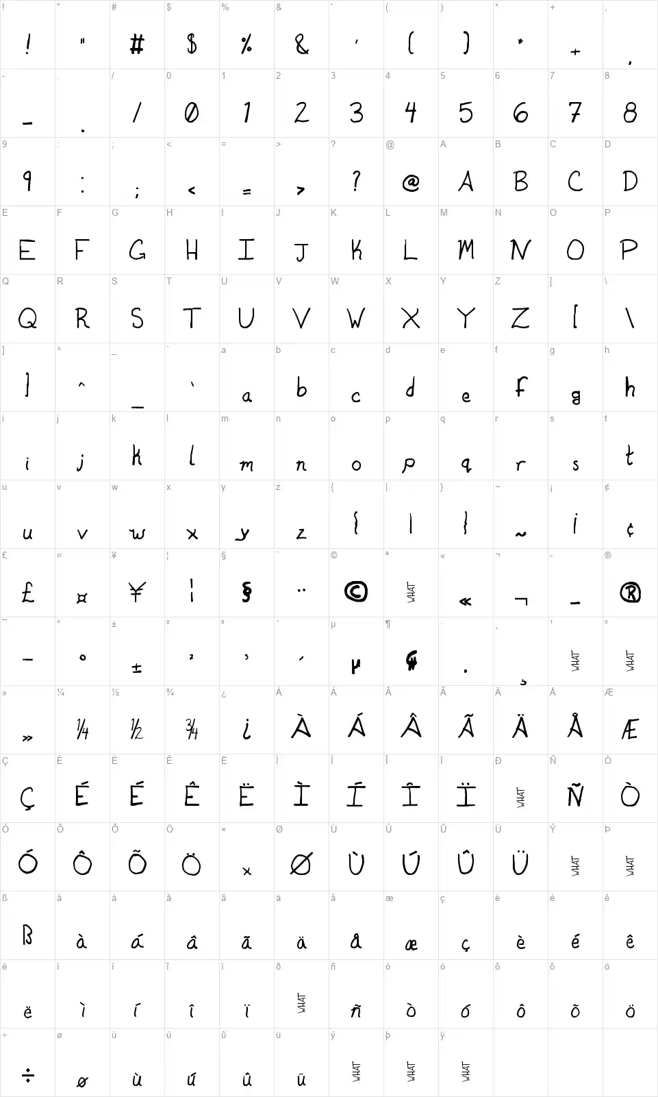 Dunton Sophicatedfont character map