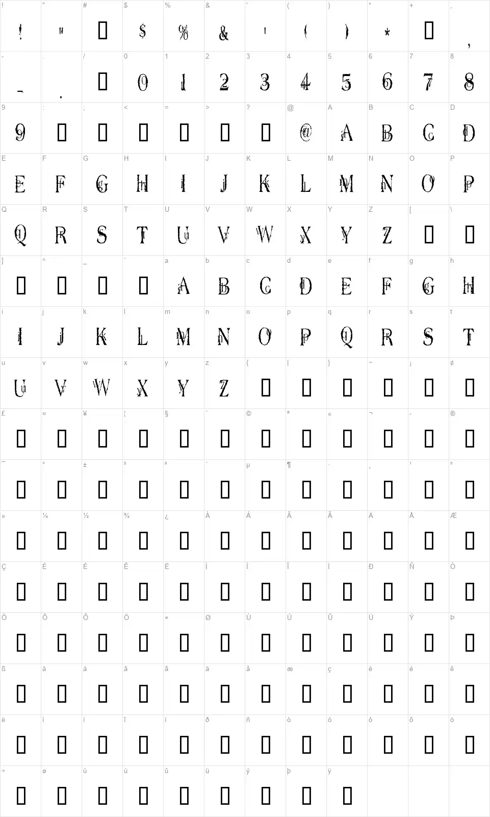 Dyers Evefont character map