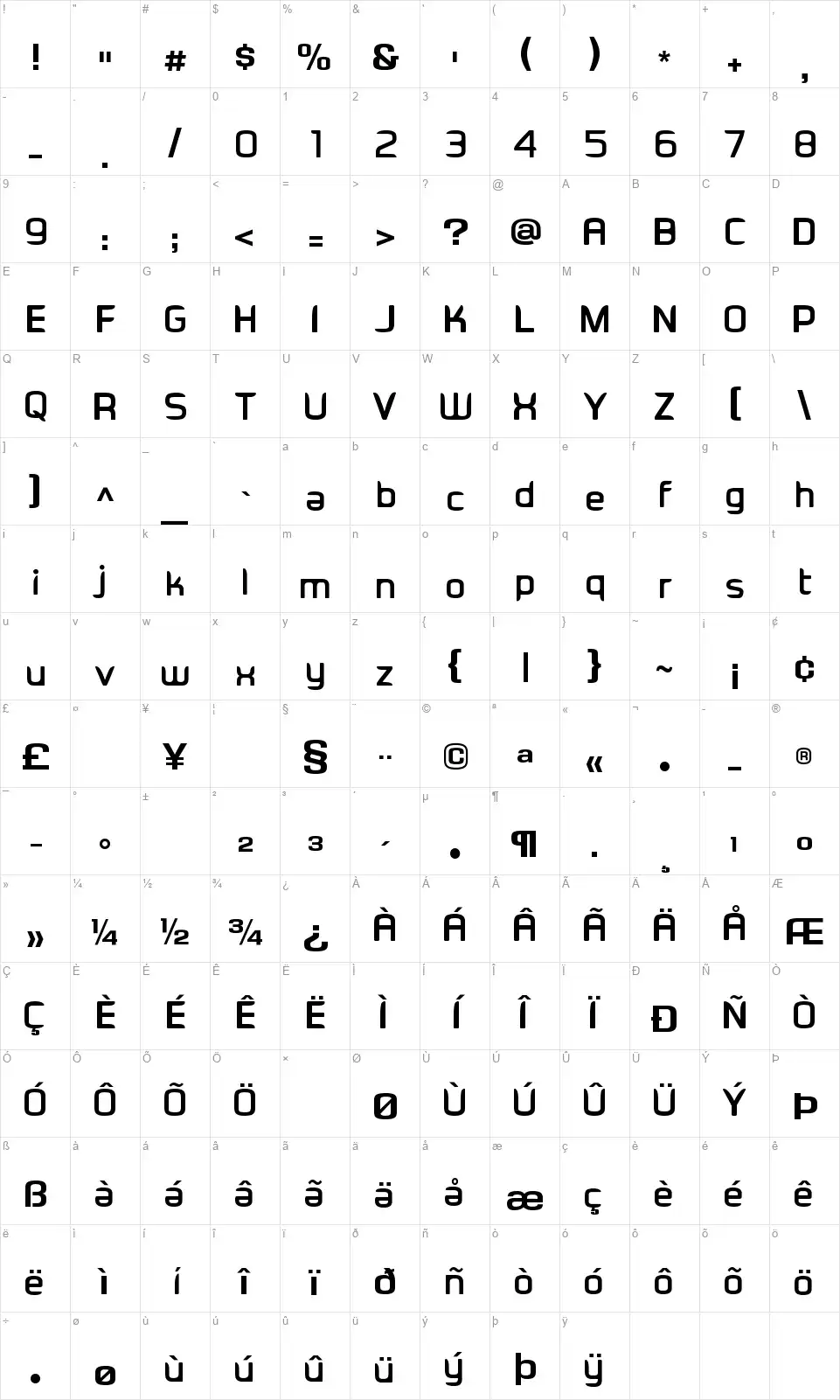 EaDesignerfont character map