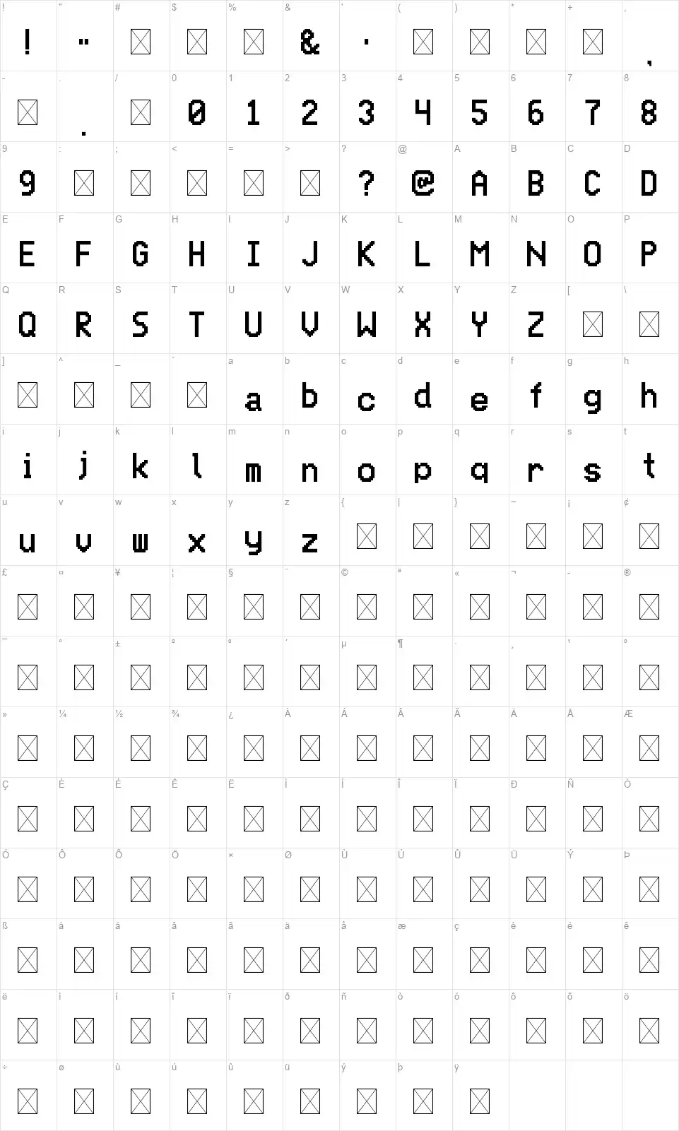 Eas VHSfont character map