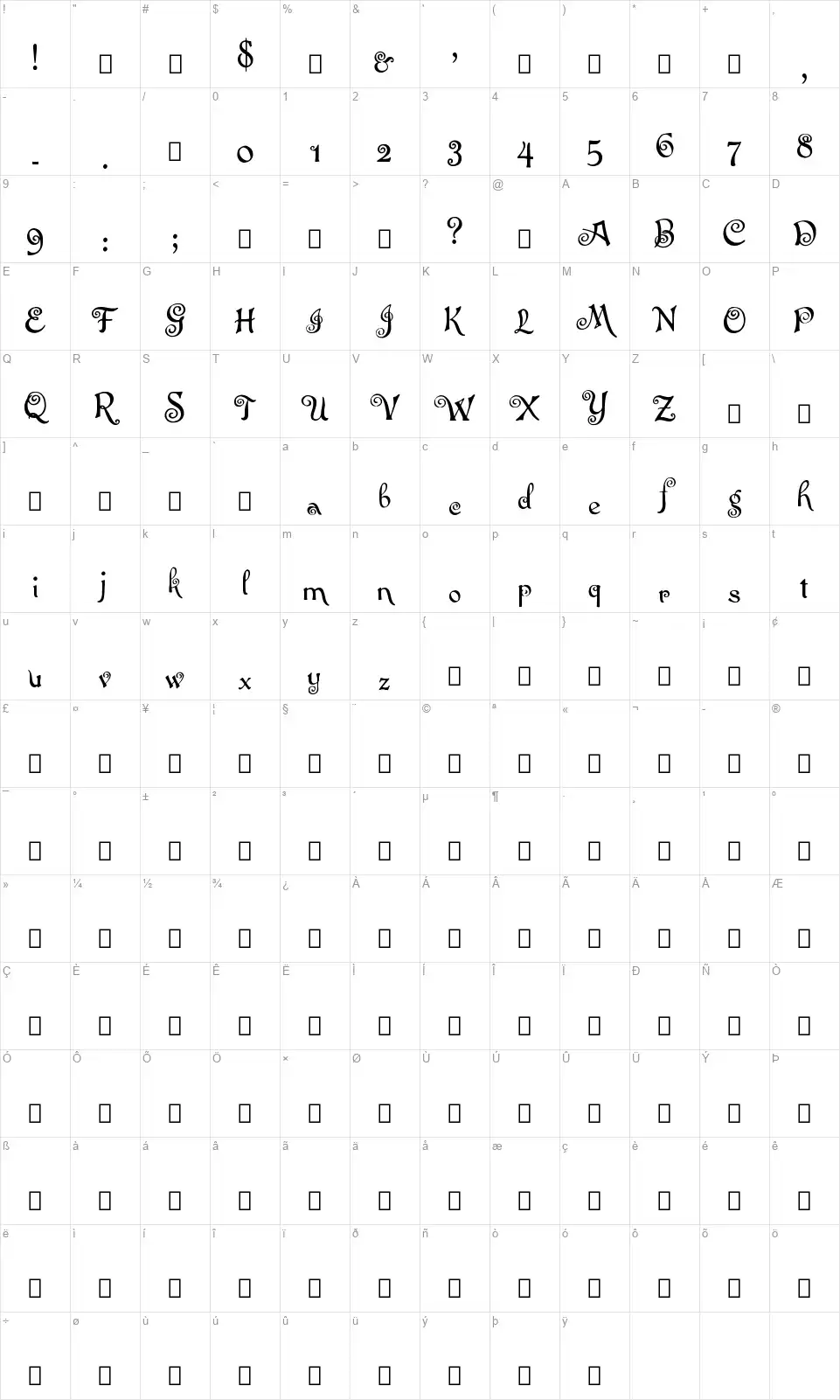 Easter of 14,403 Mapa de caracteres Easter of 14,403font character map