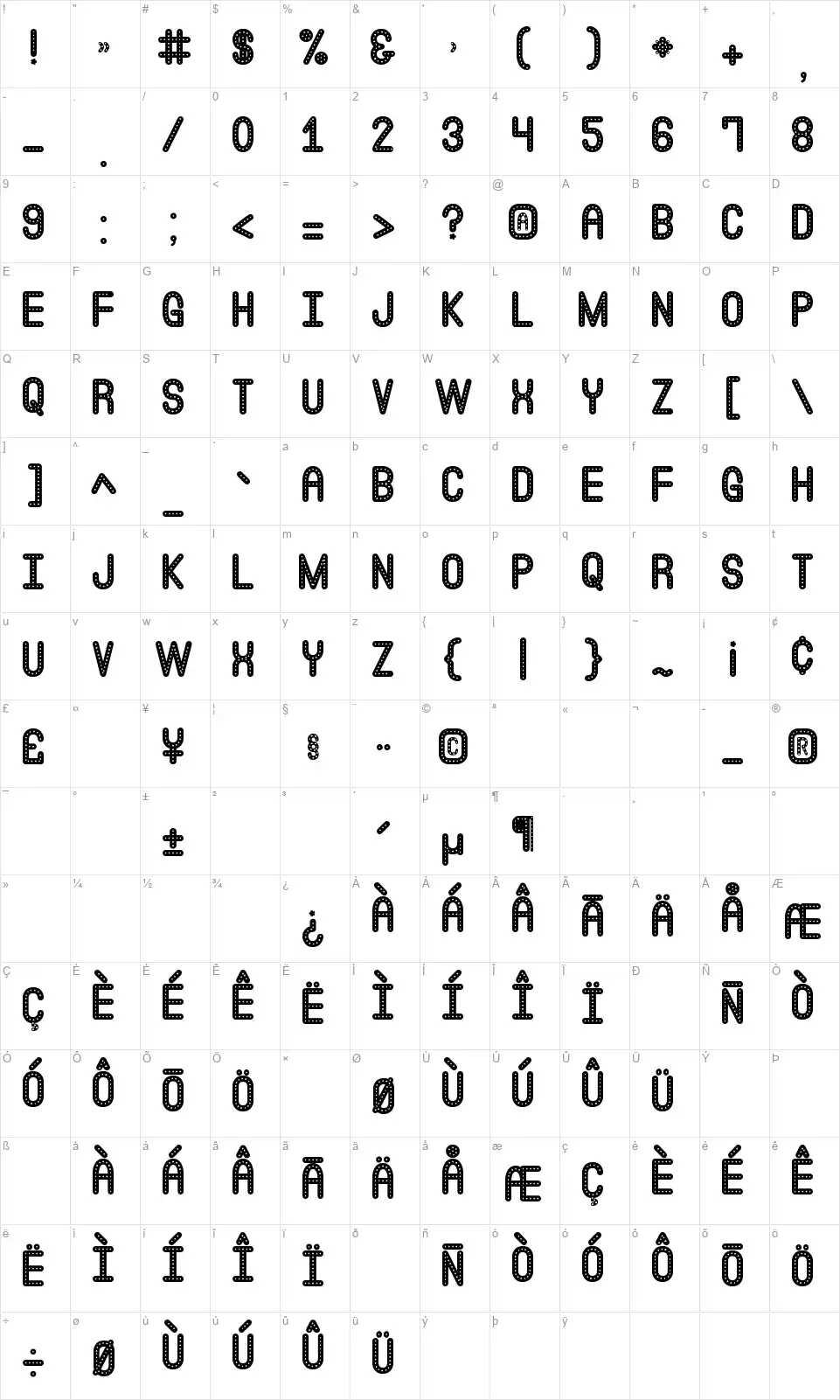 Eat at Joe's Stfont character map
