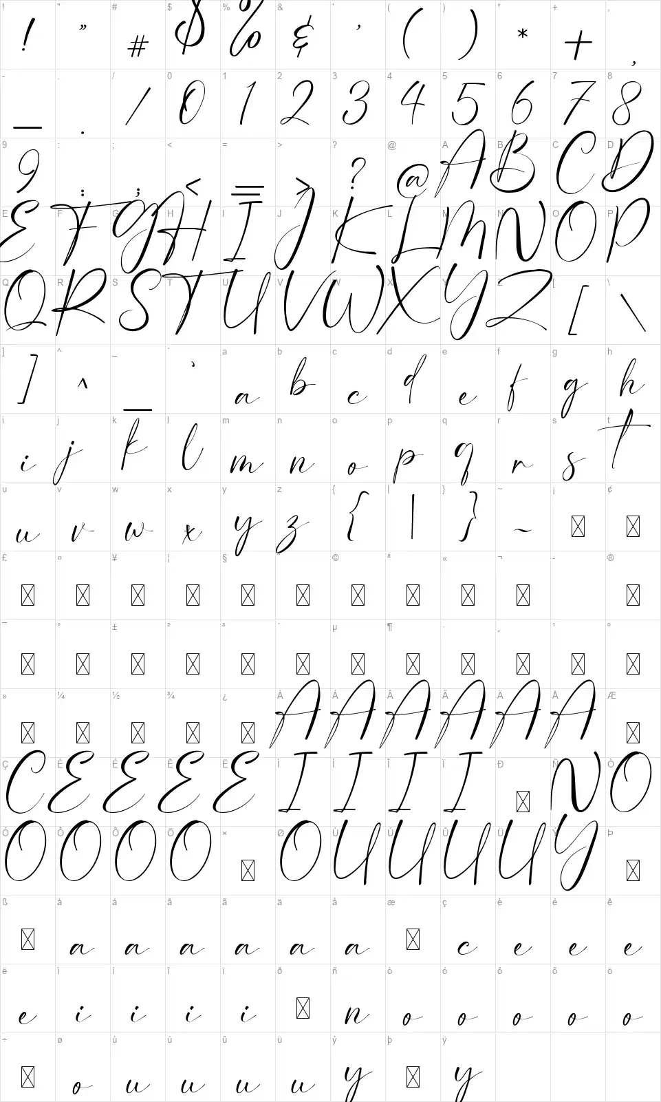Eclatfont character map