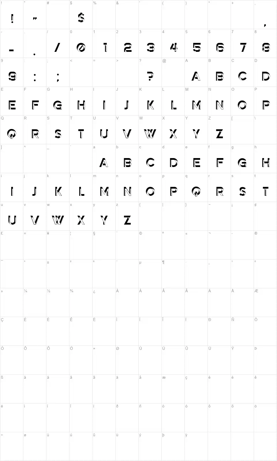 Effectfont character map