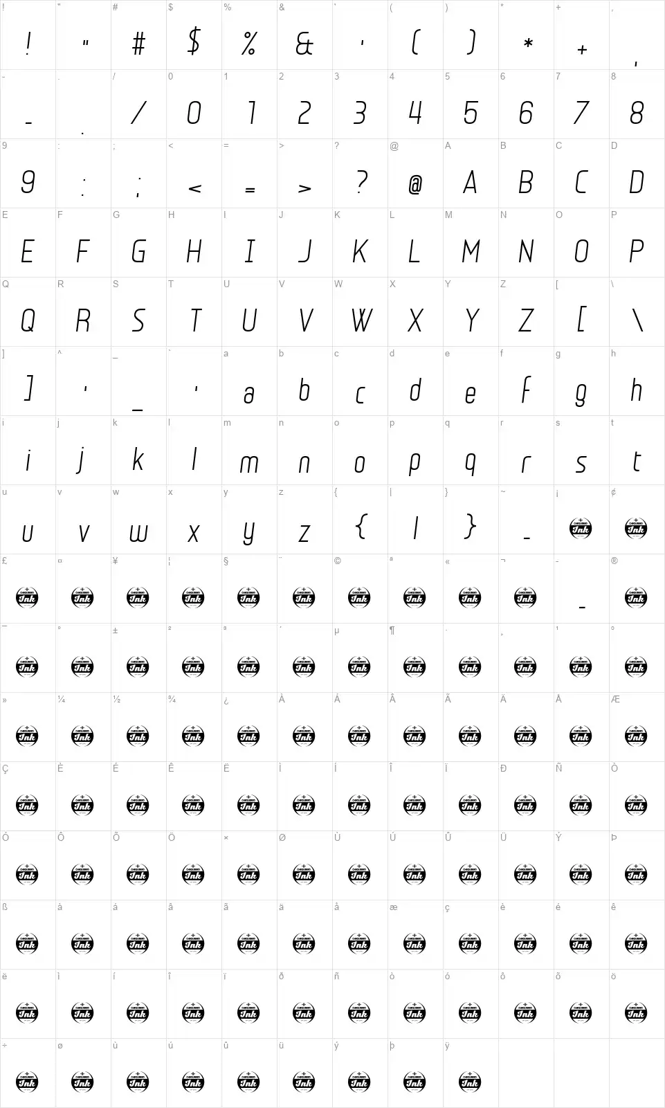 Egosurffont character map