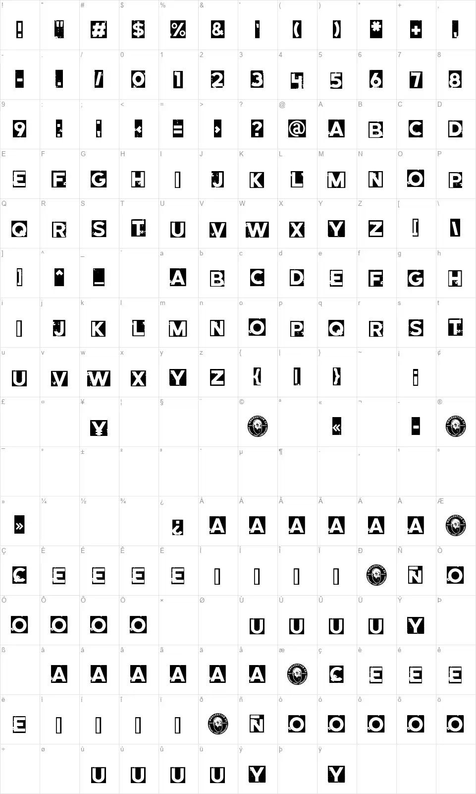 Eighty-Eightfont character map