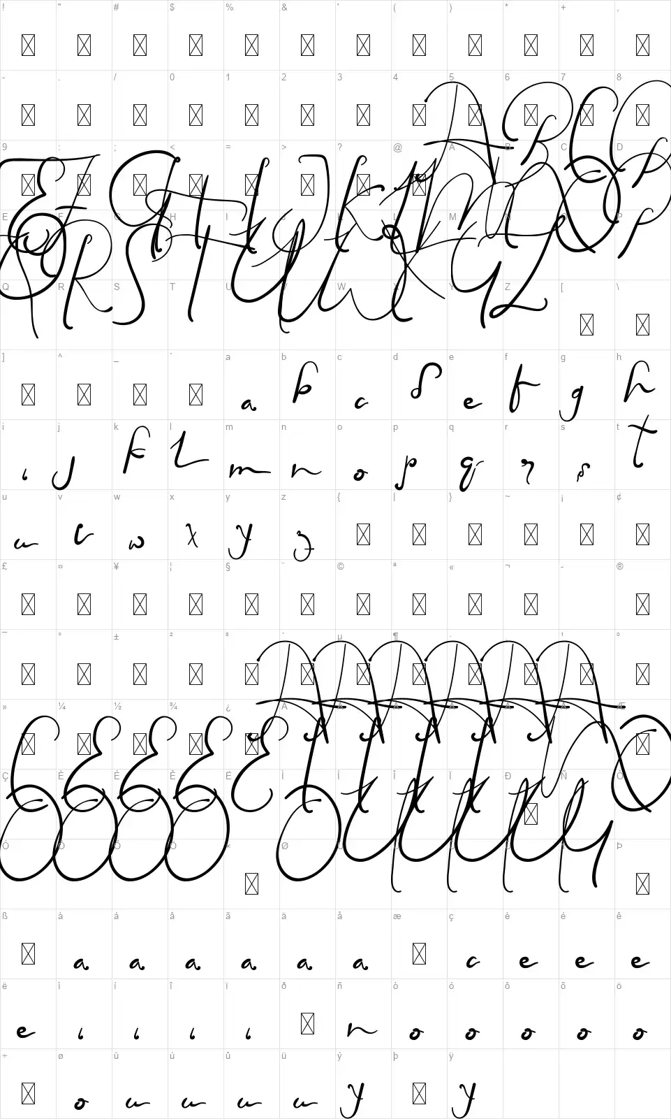 Eleanor Satnight Scriptfont character map