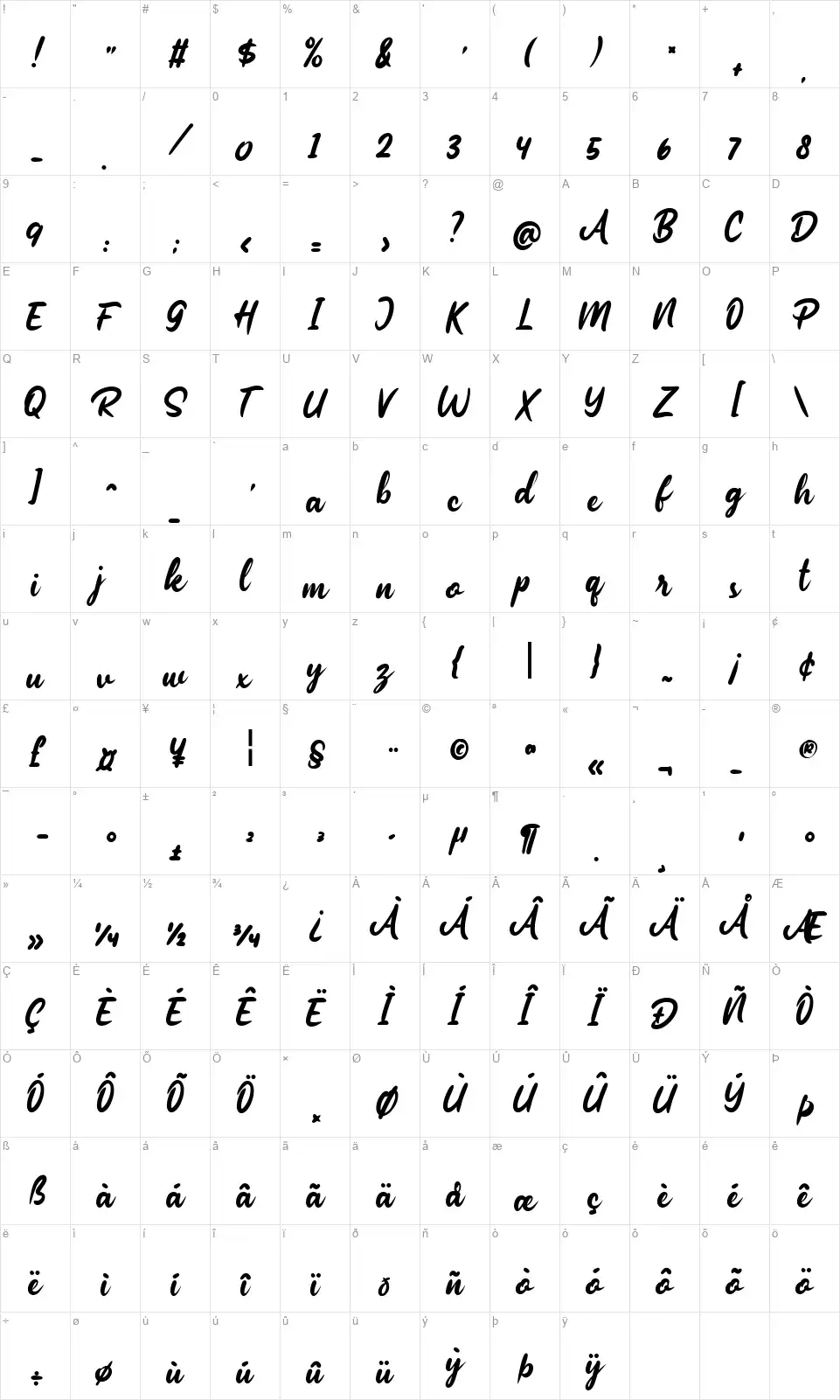 Eliseinfont character map