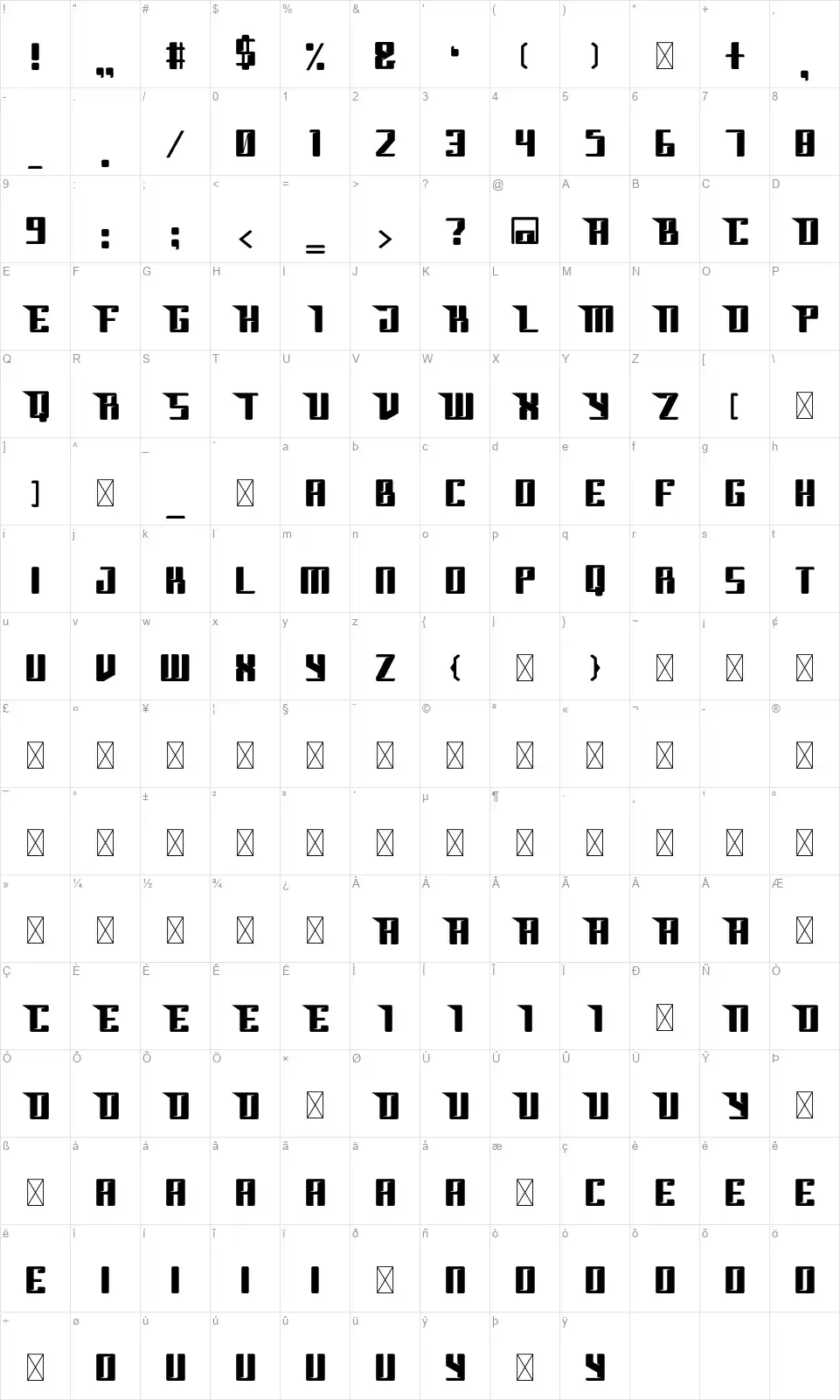 Elitasfont character map