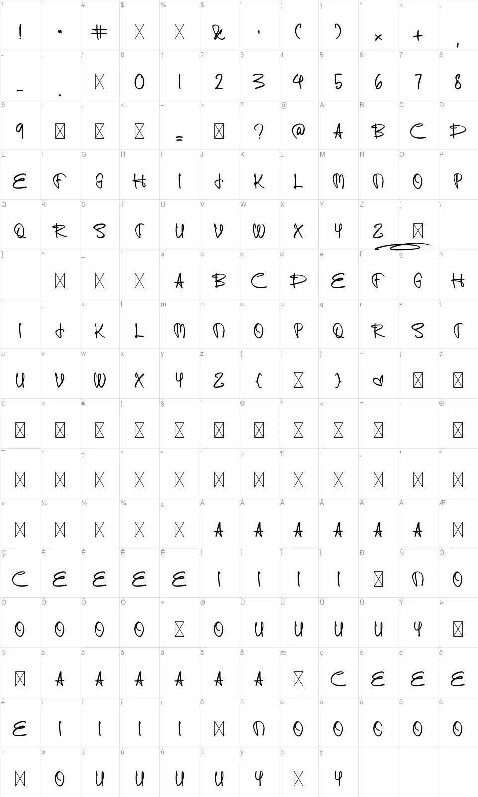 Enjoyablefont character map