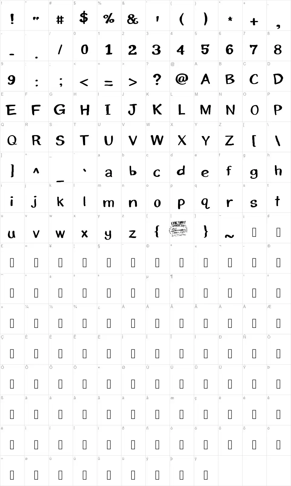 Erik Sansfont character map