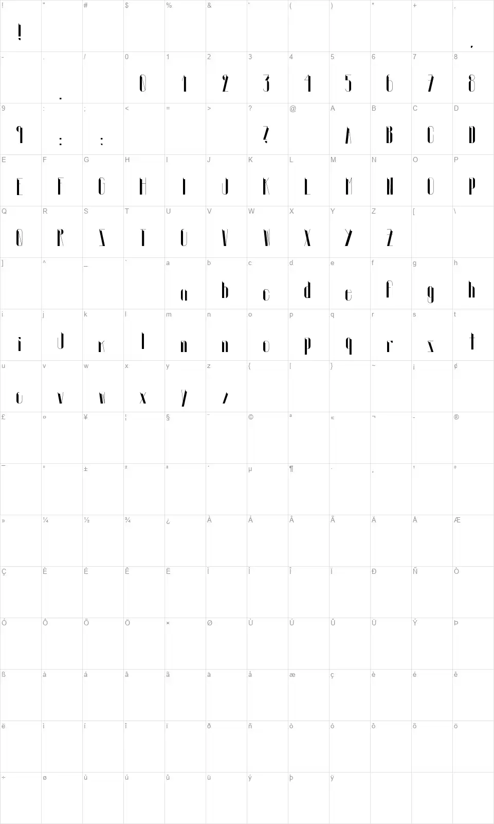 Euphoricfont character map
