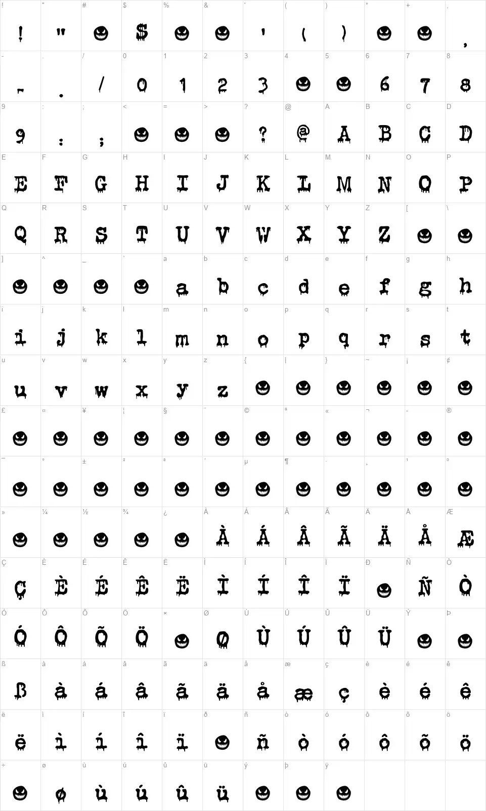 Evil Laughterfont character map