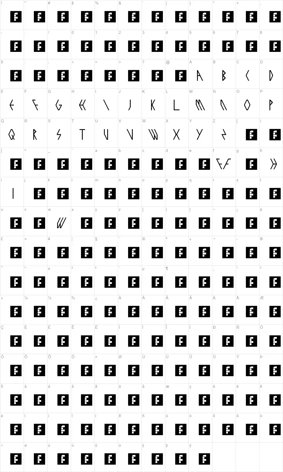 Exozitifont character map
