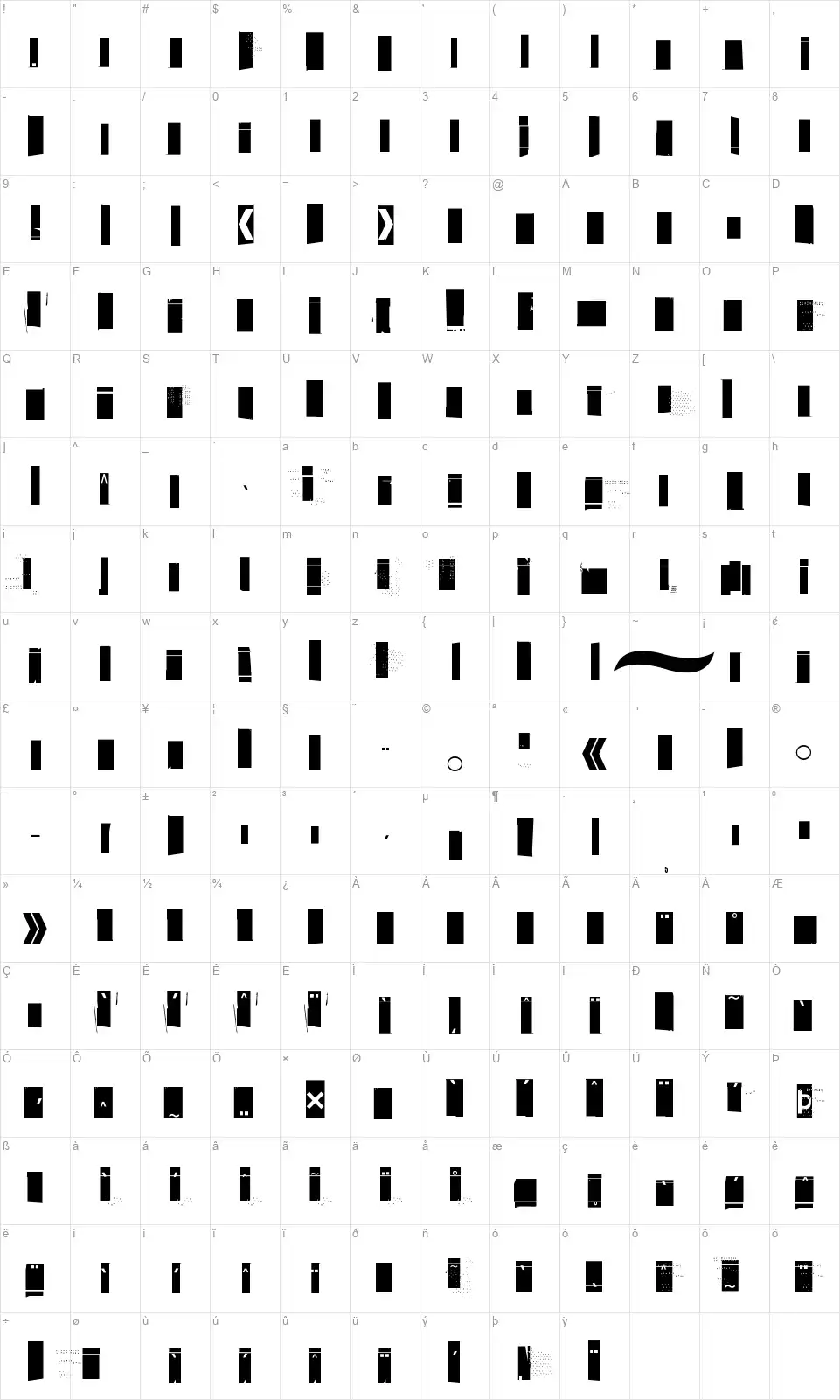 Extraoin Zhurdlyoufont character map