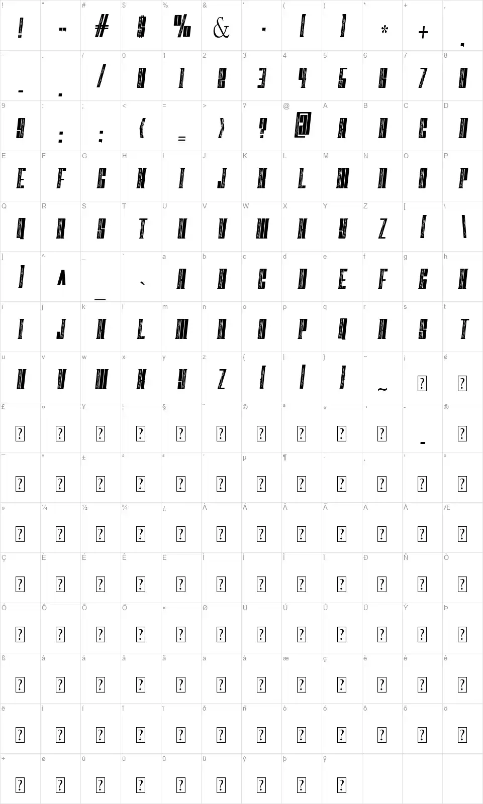 Fast Block Flamesfont character map
