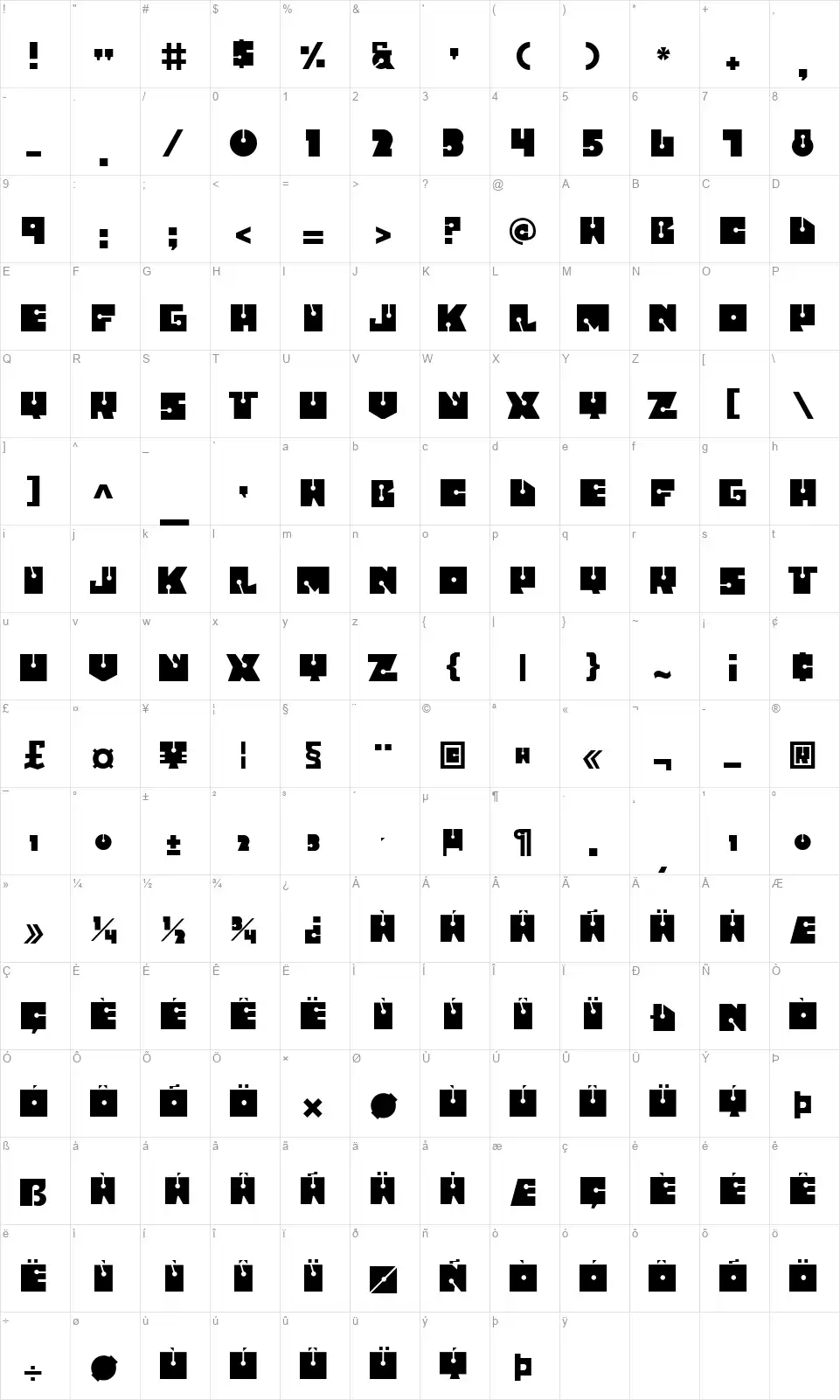 Fatsinifont character map