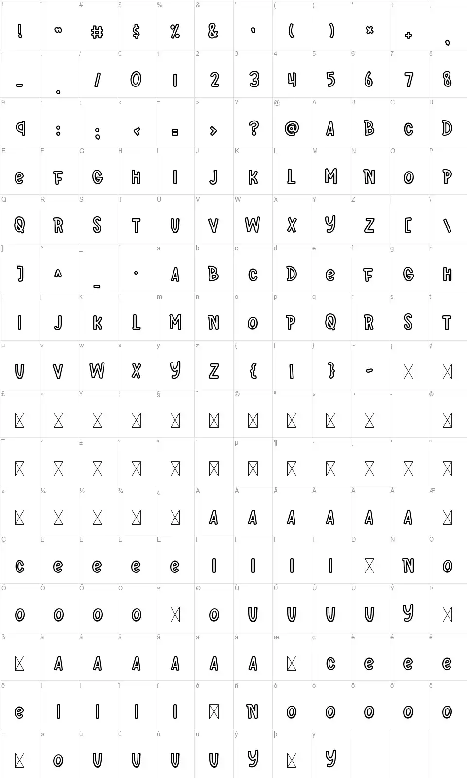 Fb Super Funfont character map