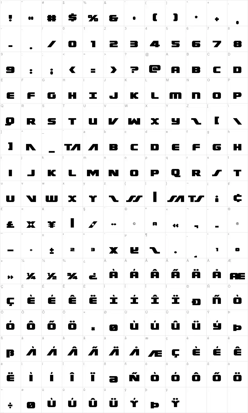 Federal Escortfont character map