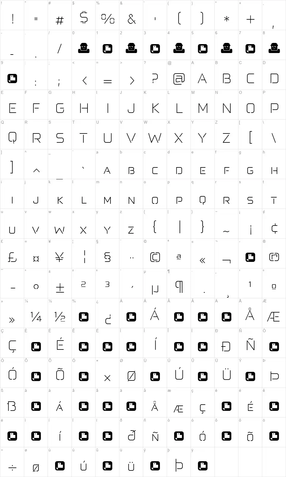 Felona st. 1 ExLightfont character map