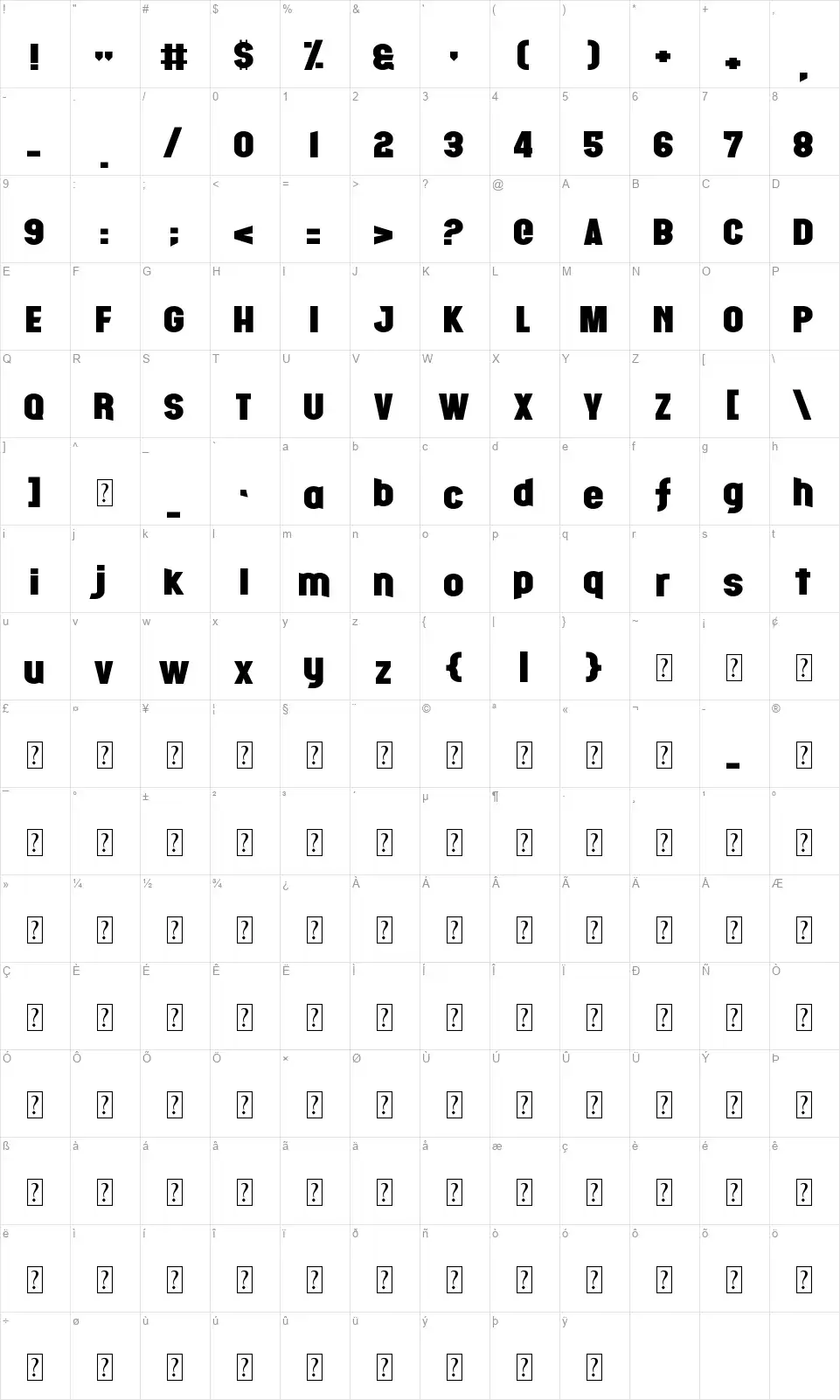 Fight Nightfont character map