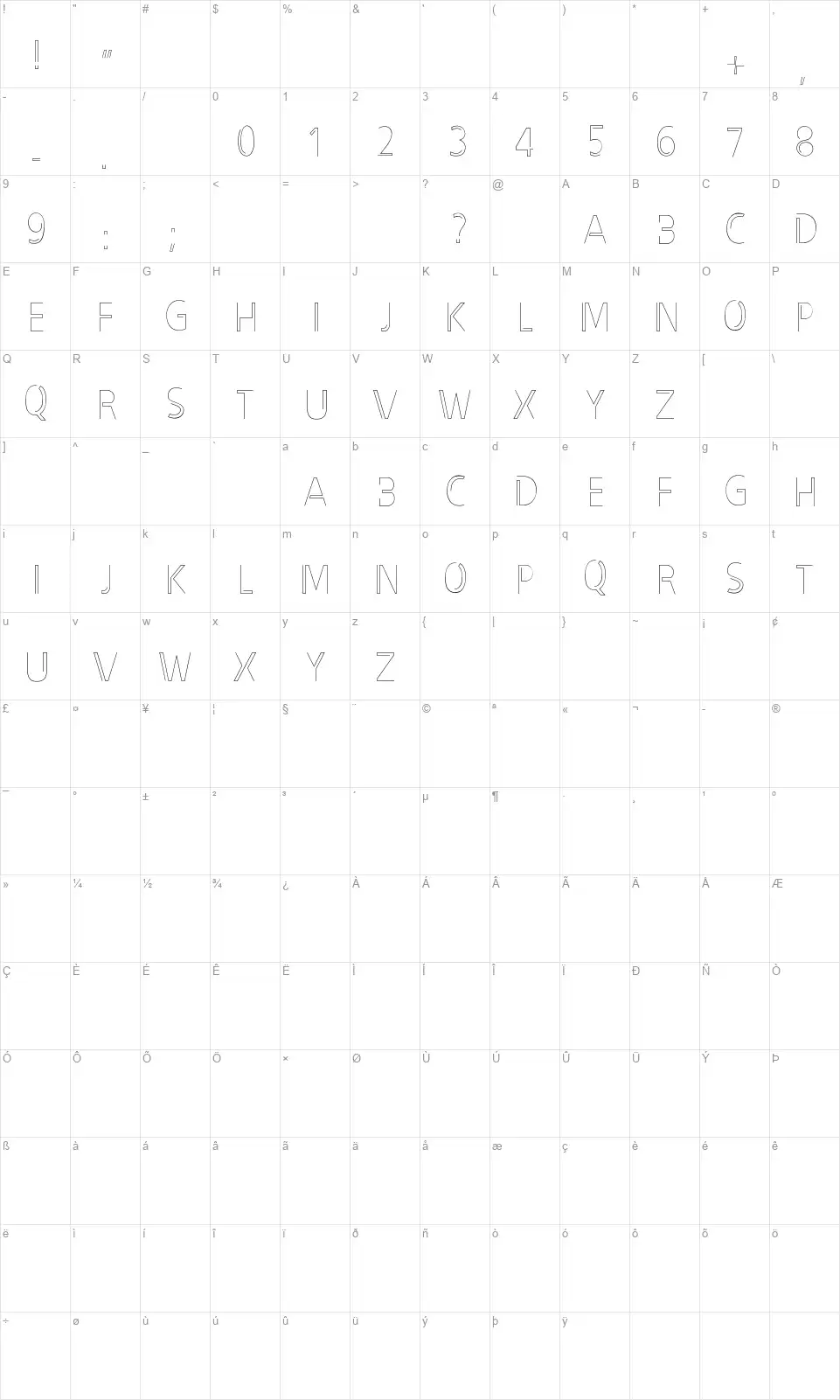 Filament fontfont character map