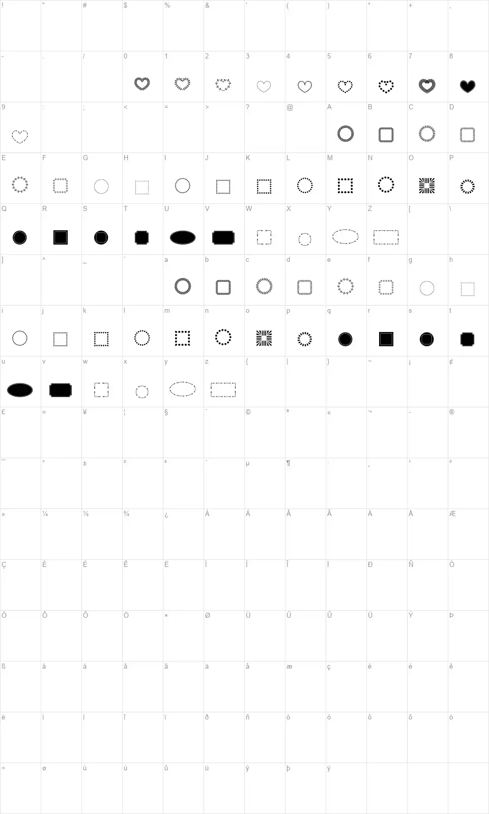 FL Fancy Framesfont character map