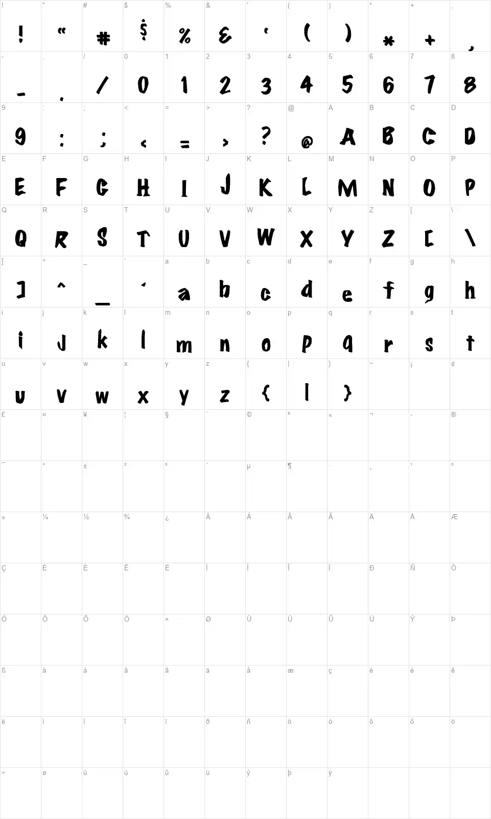 Flarefont character map