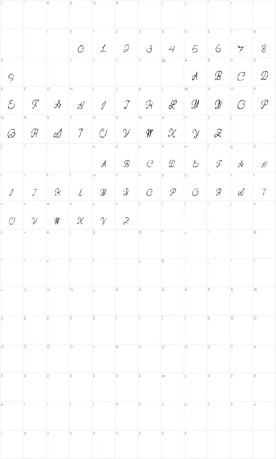 Flash Dancefont character map