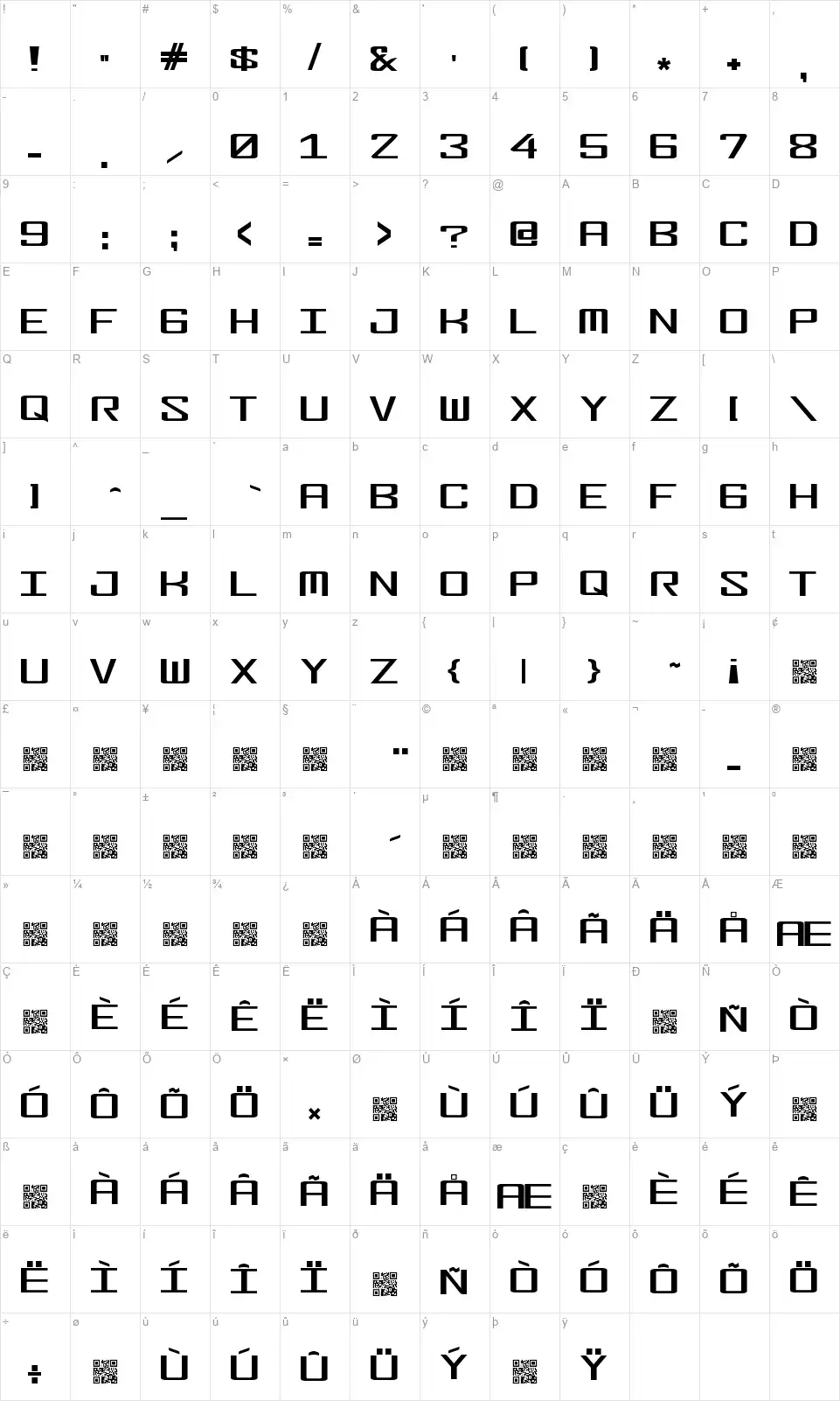 Fonderianfont character map