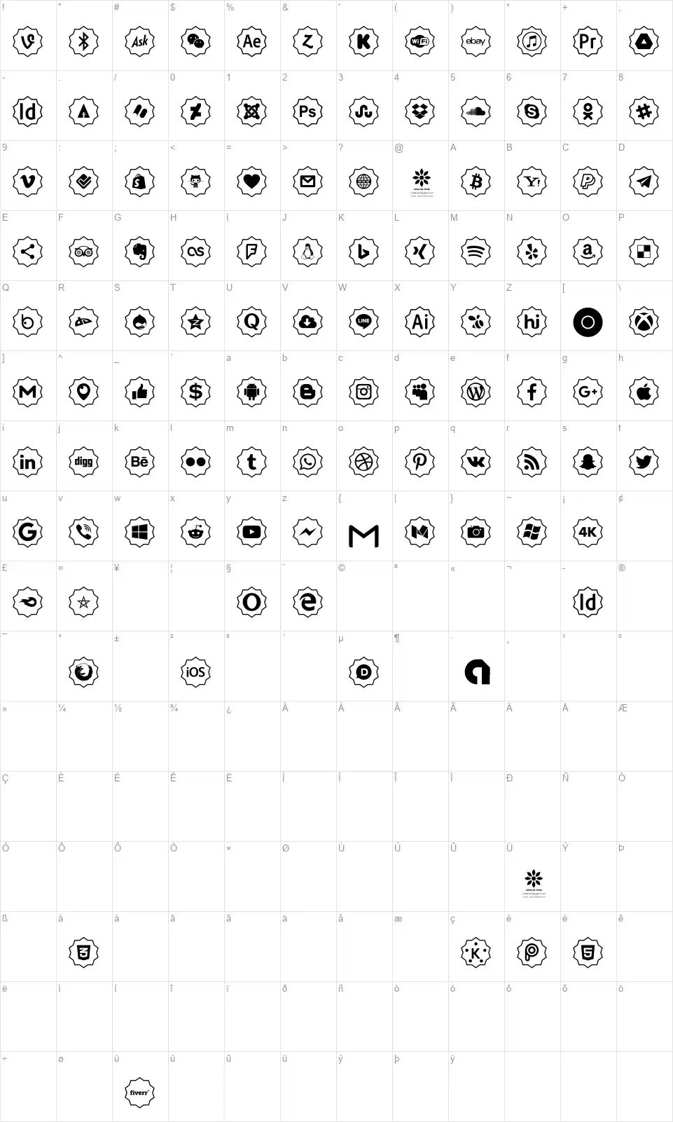 Font Color iconfont character map